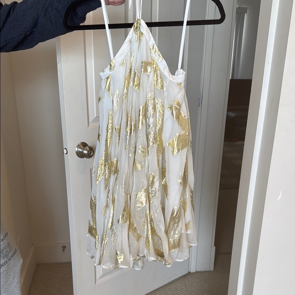 Anthropologie White and Gold Floral Dress